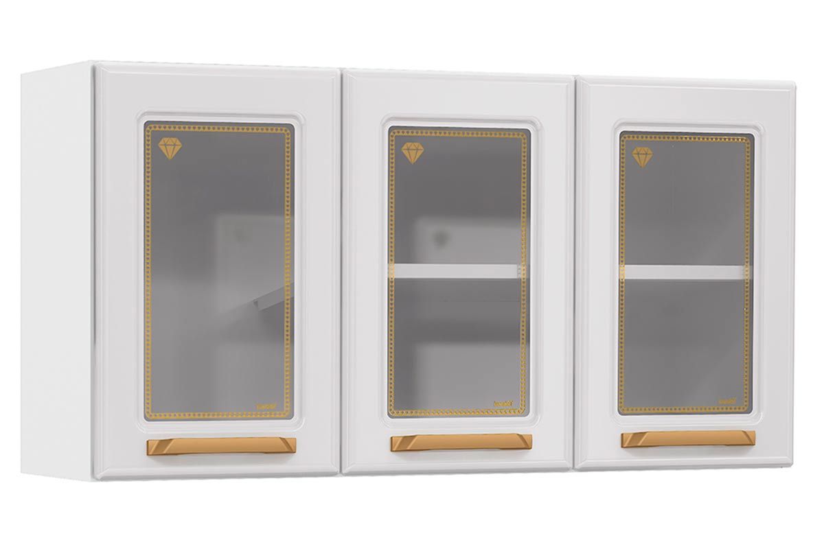 Armário Aéreo Cozinha Telasul Diamante Aço c/3 Portas c/Vidro 105cm