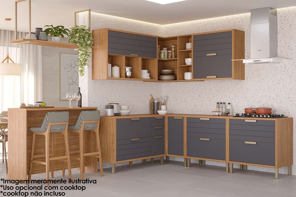 Balcão Cozinha MGM c/Tampo Eloise c/1 Gaveta e 1 Porta Basculante Riscada 80cm