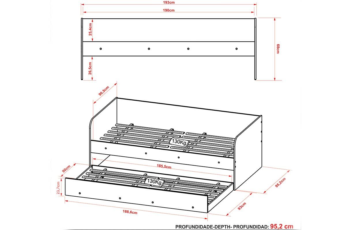 Sofá Cama Solteiro CM8032 c/Auxiliar Tecno Mobili Sofá Cama Solteiro CM8032 c/Auxiliar Tecno Mobili