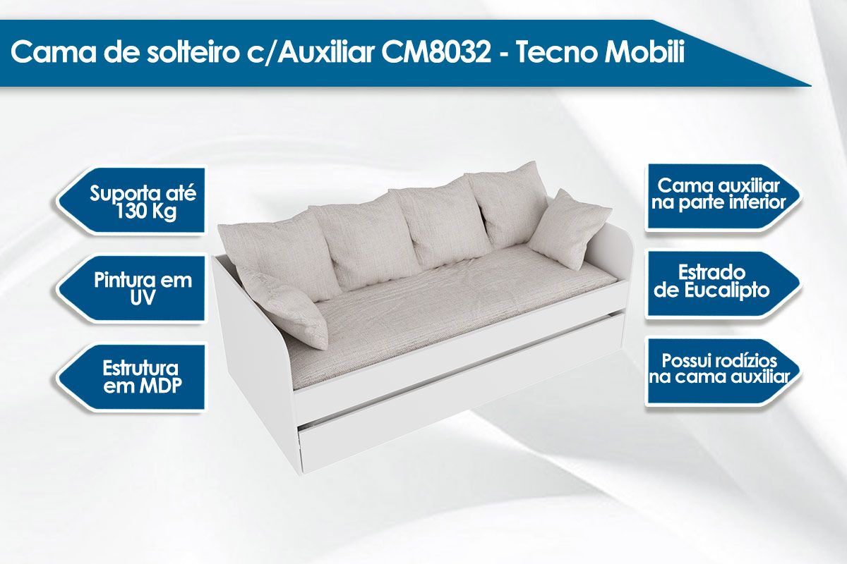 Sofá Cama Solteiro CM8032 c/Auxiliar Tecno Mobili Sofá Cama Solteiro CM8032 c/Auxiliar Tecno Mobili