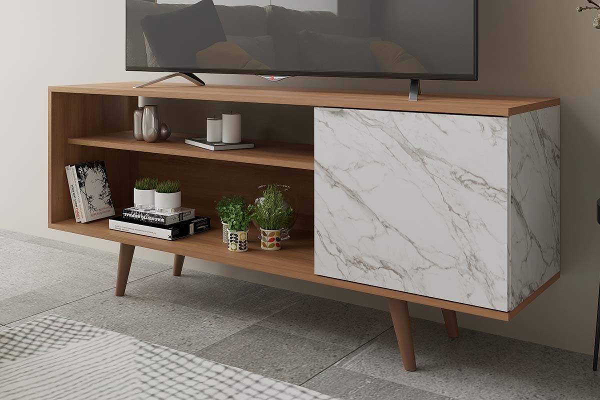 Rack Bancada p/ TV até 50 Pol R1486 c/1 Porta e 2 Nichos136cm Tecno Mobili