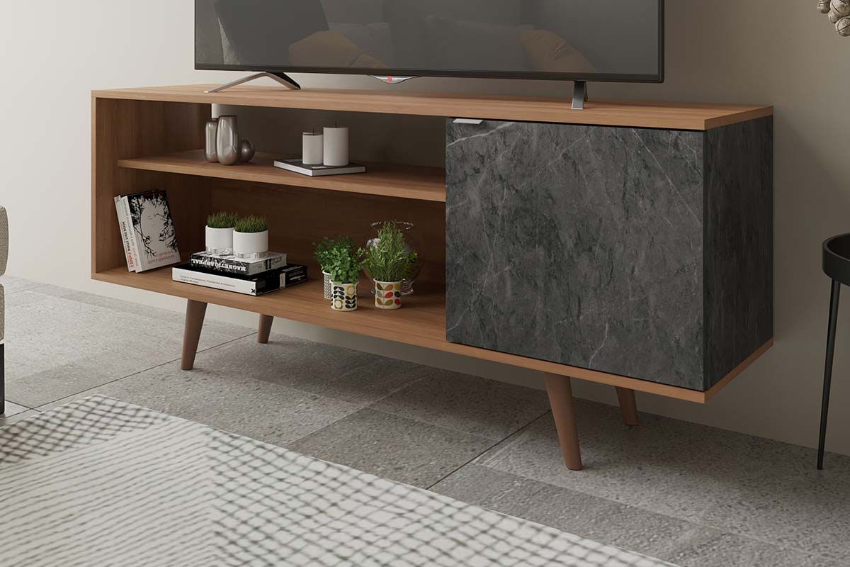 Rack Bancada p/ TV até 50 Pol R1486 c/1 Porta e 2 Nichos136cm Tecno Mobili
