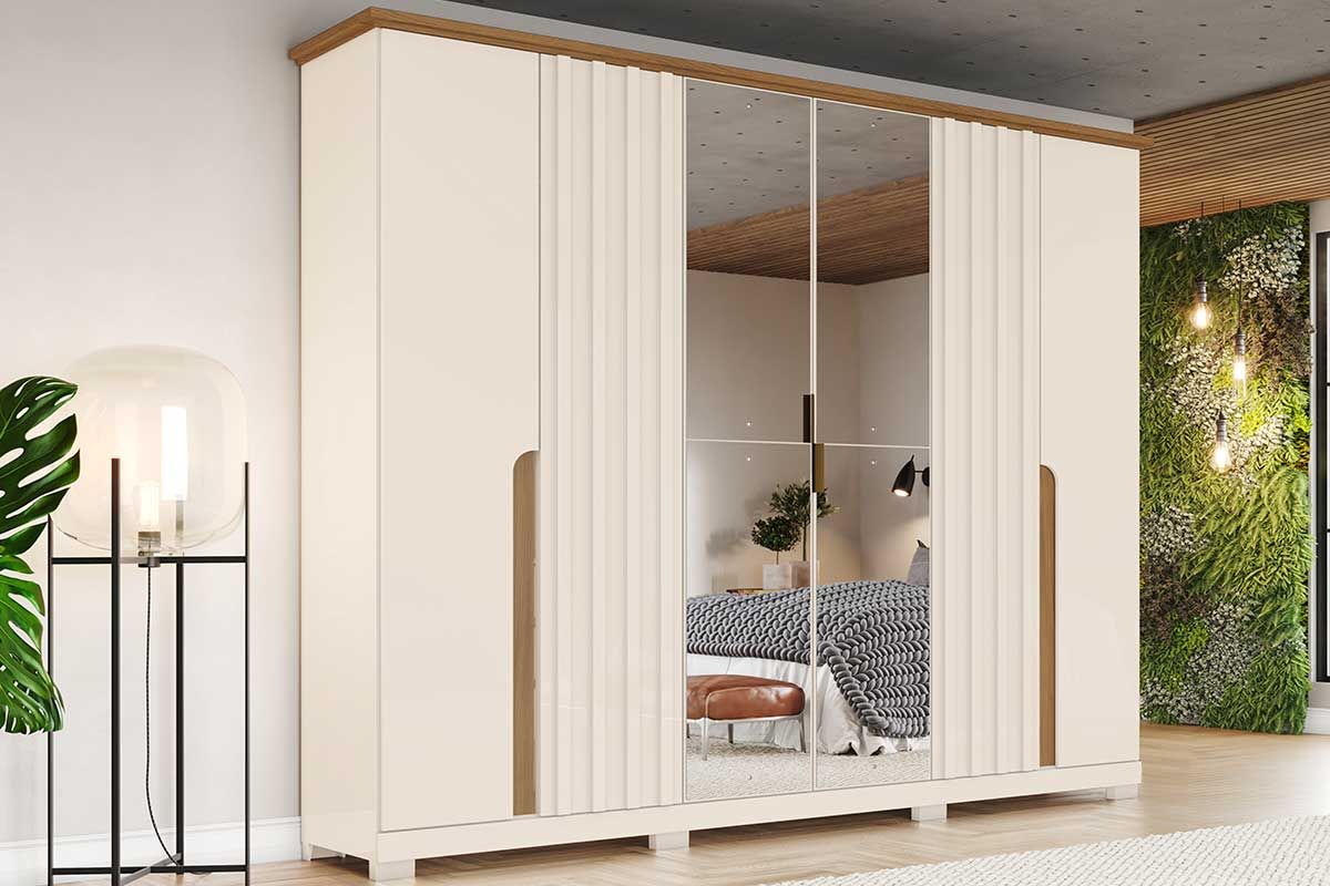 Guarda Roupa Casal 6 Portas (2 c/Espelho) e 6 Gavetas c/Pés Napoli Henn Guarda Roupa Casal 6 Portas (2 c/Espelho) e 6 Gavetas c/Pés Napoli Henn