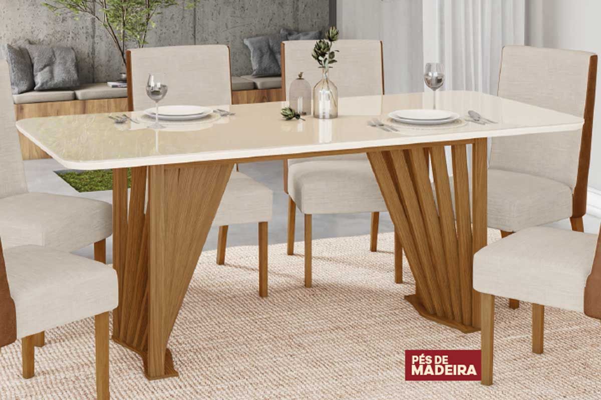 Mesa Jantar Adriana SC46 c/Tampo Madeirado c/Vidro Curvo 200x80cm Henn Mesa Jantar Adriana SC46 c/Tampo Madeirado c/Vidro Curvo 200x80cm Henn