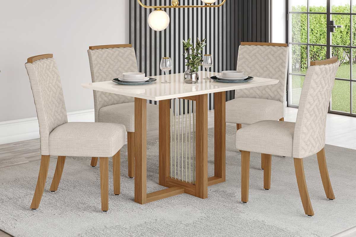 Mesa Jantar Natalí SC74 c/Tampo Madeirado c/Vidro Reto 120x80cm Henn