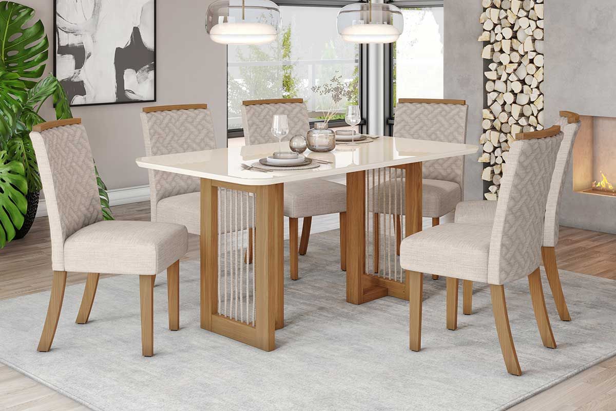 Mesa Jantar Yara SC79 c/Tampo Madeirado c/Vidro Curvo 160x90cm Henn