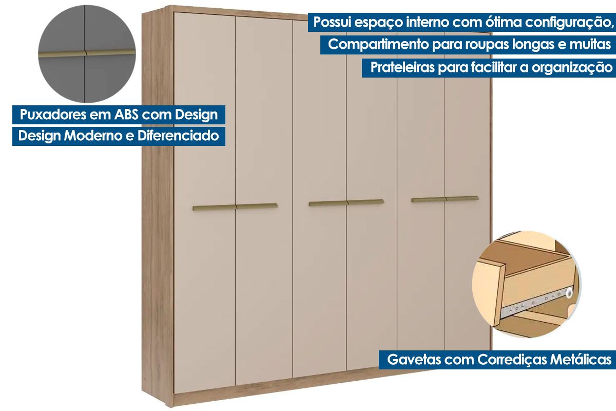 Guarda Roupa Casal 6 Portas e 3 Gavetas Troy 1151 Carraro Guarda Roupa Casal 6 Portas e 3 Gavetas Troy 1151 Carraro