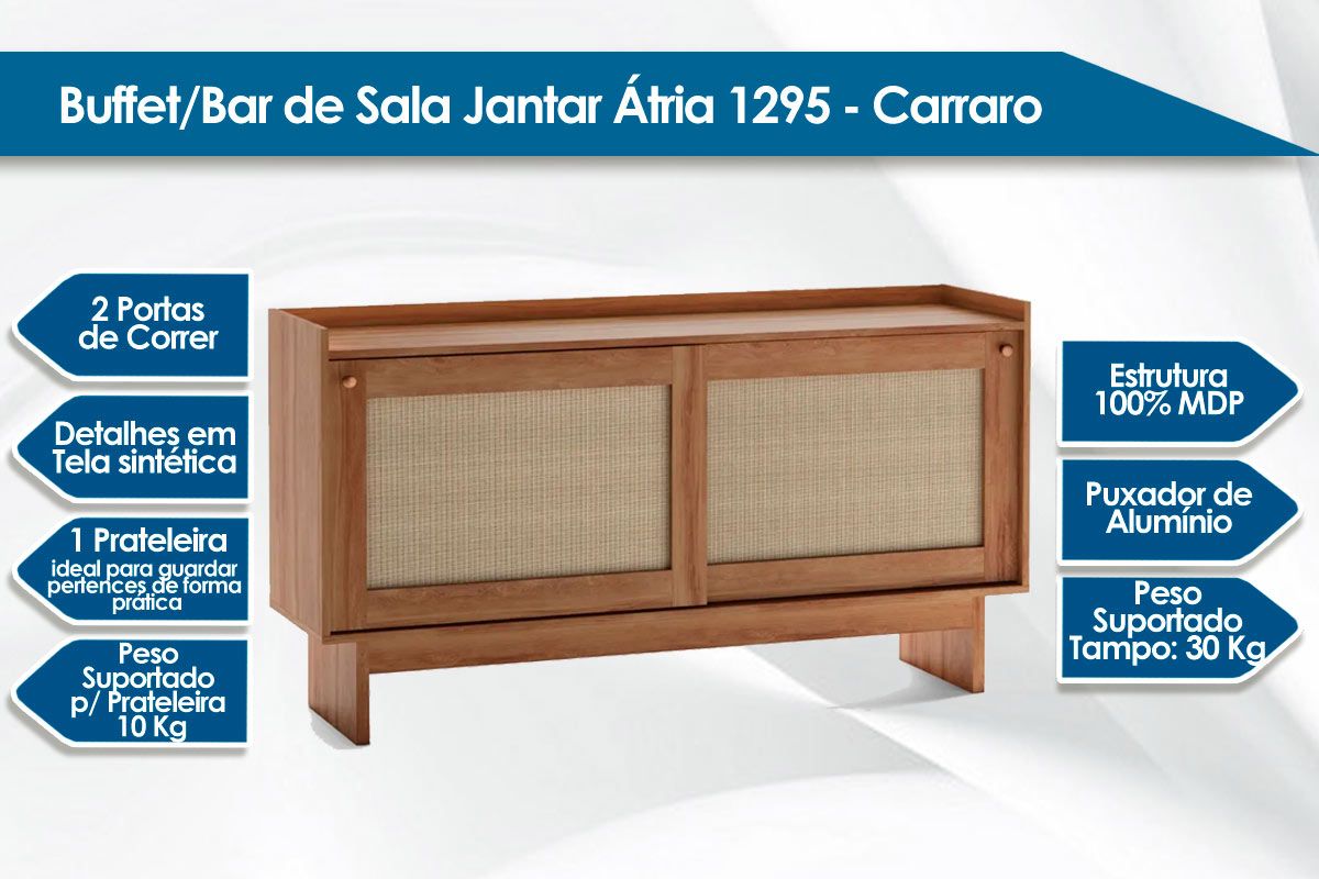 Buffet de Sala Jantar Átria 1295 c/2 Portas c/Tela Carraro