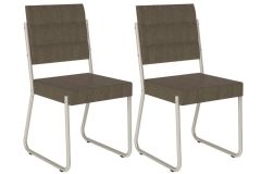 Cadeira Jantar 1736 Aço Kit 2Un Carraro - Prata/Suede Linho Cinza