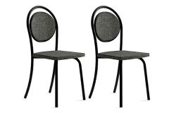 Cadeira Jantar 1738 Aço Kit 2 Uni Carraro - Preto/Linho Grafite/Corano Preto