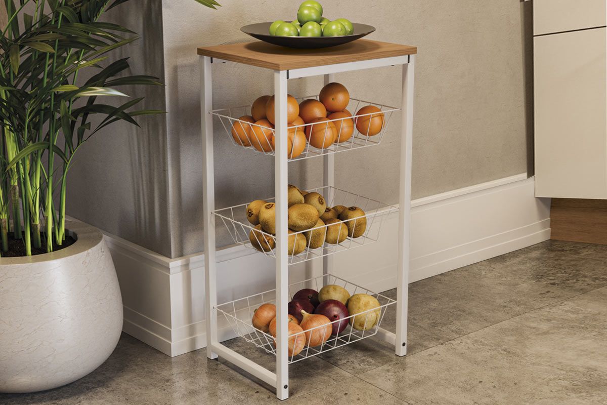 Balcão Fruteira Cozinha Kappesberg Crome Indrustrial LI035Canela/Branco Balcão Fruteira Cozinha Kappesberg Crome Indrustrial LI035Canela/Branco