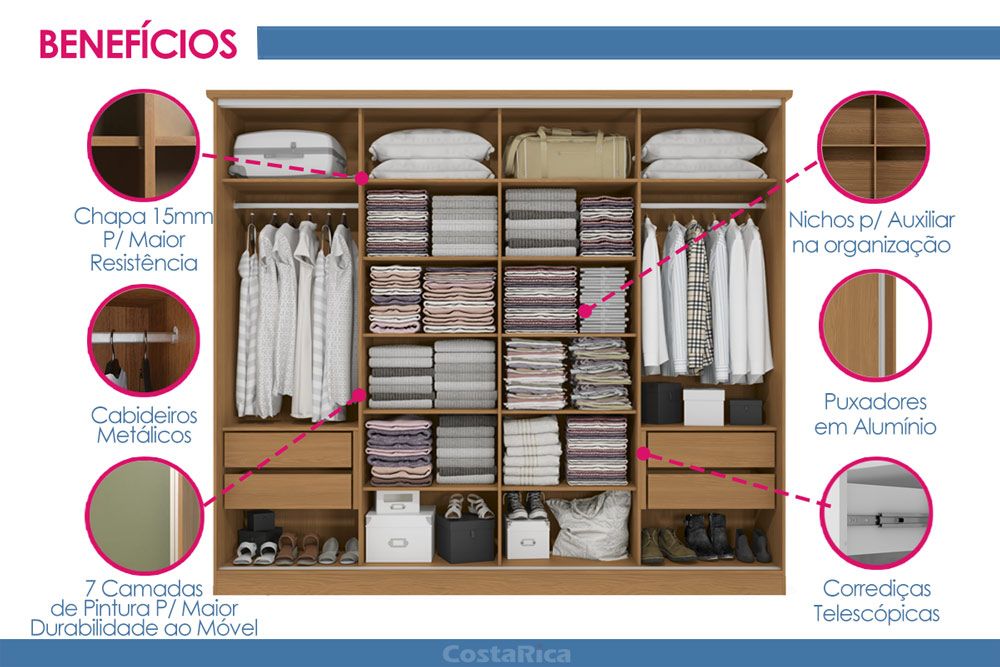 Guarda Roupa Casal 4 Portas Correr N565 Kappesberg