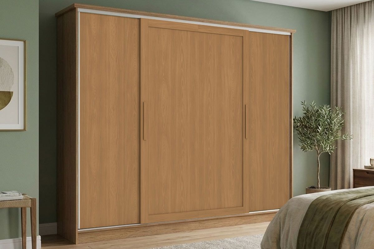 Guarda Roupa Casal 4 Portas Correr N565 KappesbergFlex Canela/Canela ou Macadamia