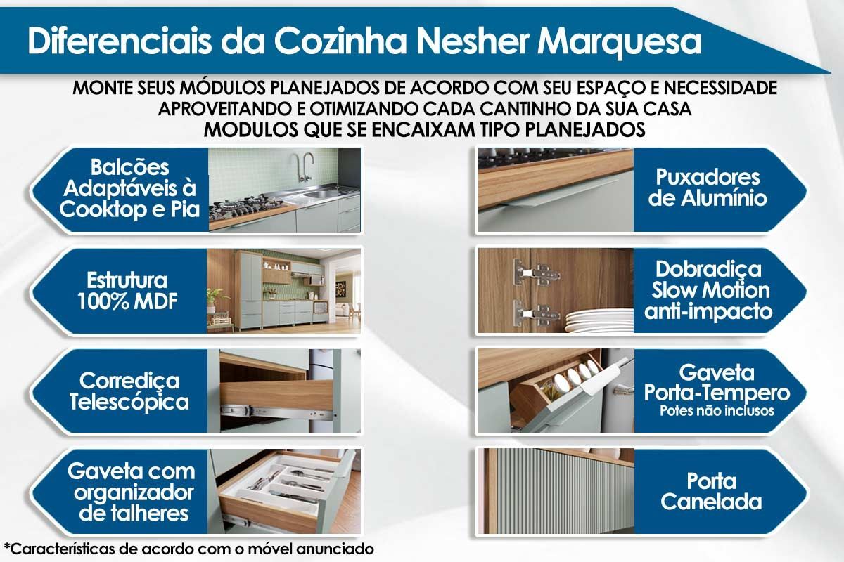 Armário Aéreo p/ Cozinha Marquesa c/ 1 Porta Basculante Ripada e Nicho 120cm - Nesher