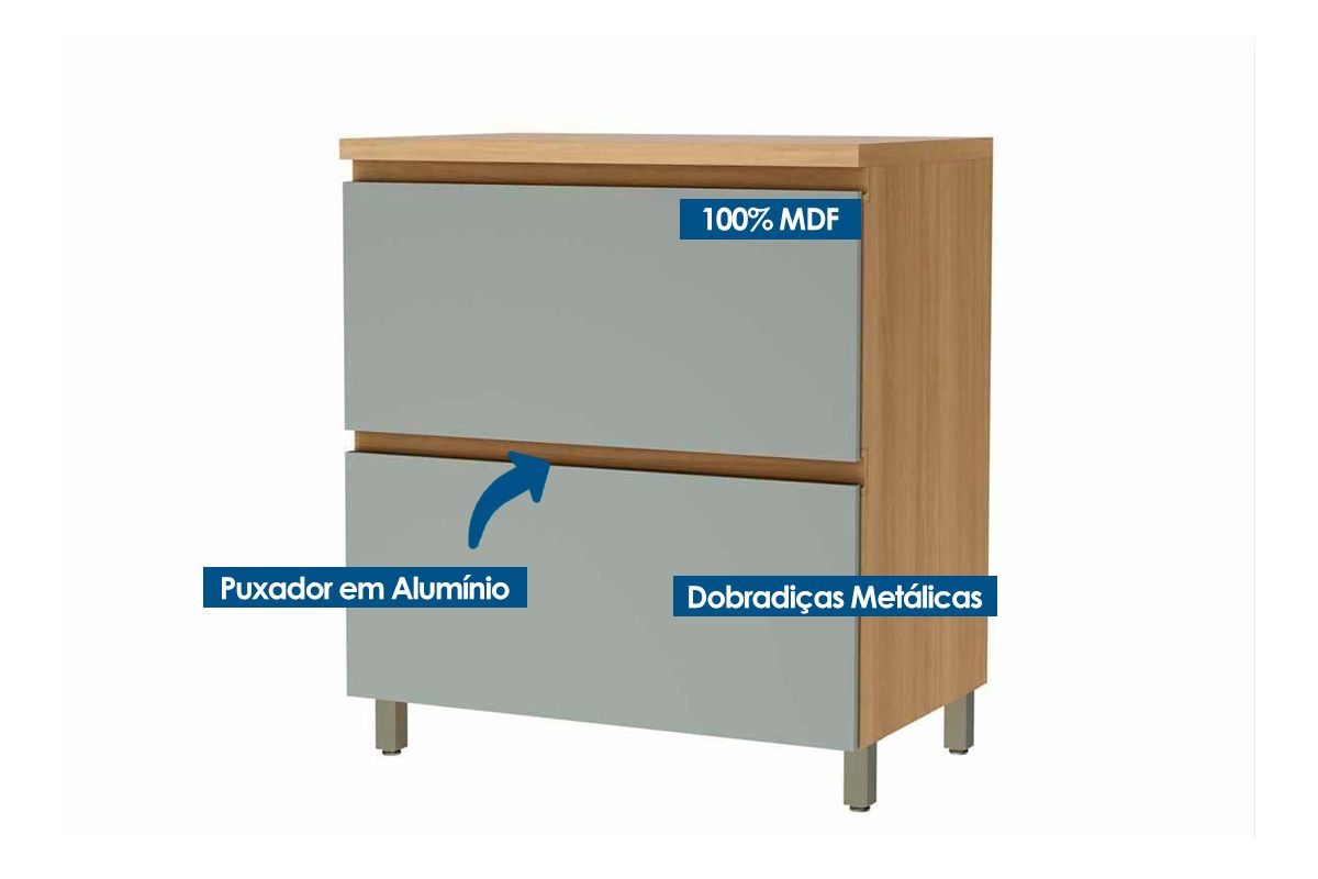 Balcão Cozinha Nesher Rainha c/1 Porta 1Gav 80cm