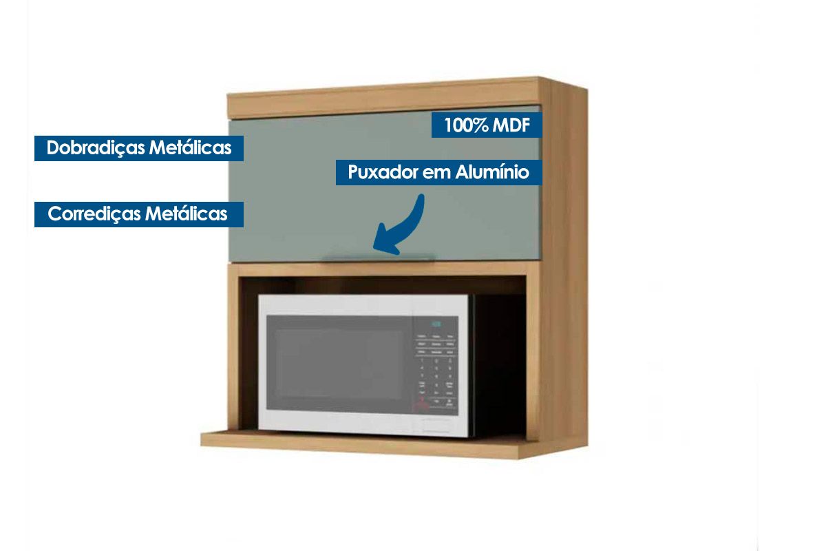 Armário Aéreo Cozinha Nesher Marquesa c/1 Porta e Nicho 80cm