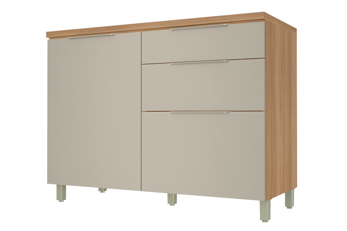 Balcão Cozinha Nesher Marquesa c/1 Porta 3Gavs 120cmNature/Greige