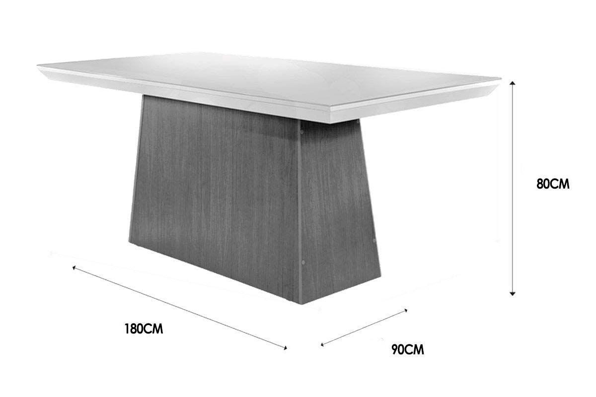 Sala de Jantar Completa Luna c/ Tampo Madeirado c/ Vidro Canto Reto 180cm e 6 Cadeiras Athenas - Rufato