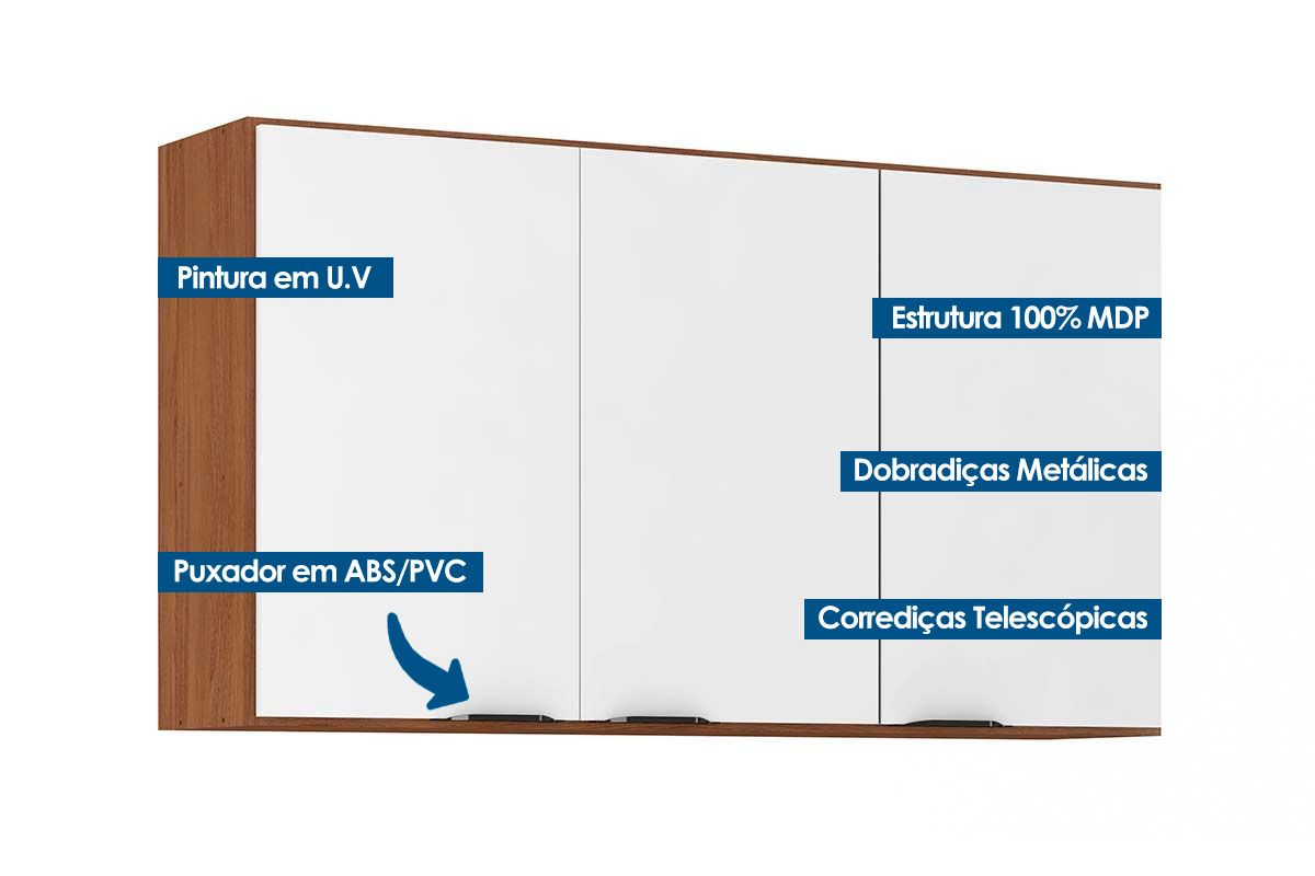 Armário Aéreo Cozinha Demóbile Firenze c/3 Portas 120cm Armário Aéreo Cozinha Demóbile Firenze c/3 Portas 120cm
