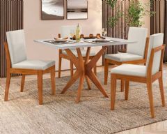 Sala Jantar Mesa Donna Tampo MDF/Vidro 120cm + 4Cadeiras Lady - Nesher