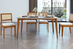 Sala Jantar Mesa Monalisa Tampo MDF/Vidro 160cm + 4Cadeiras Rainha - Nesher
