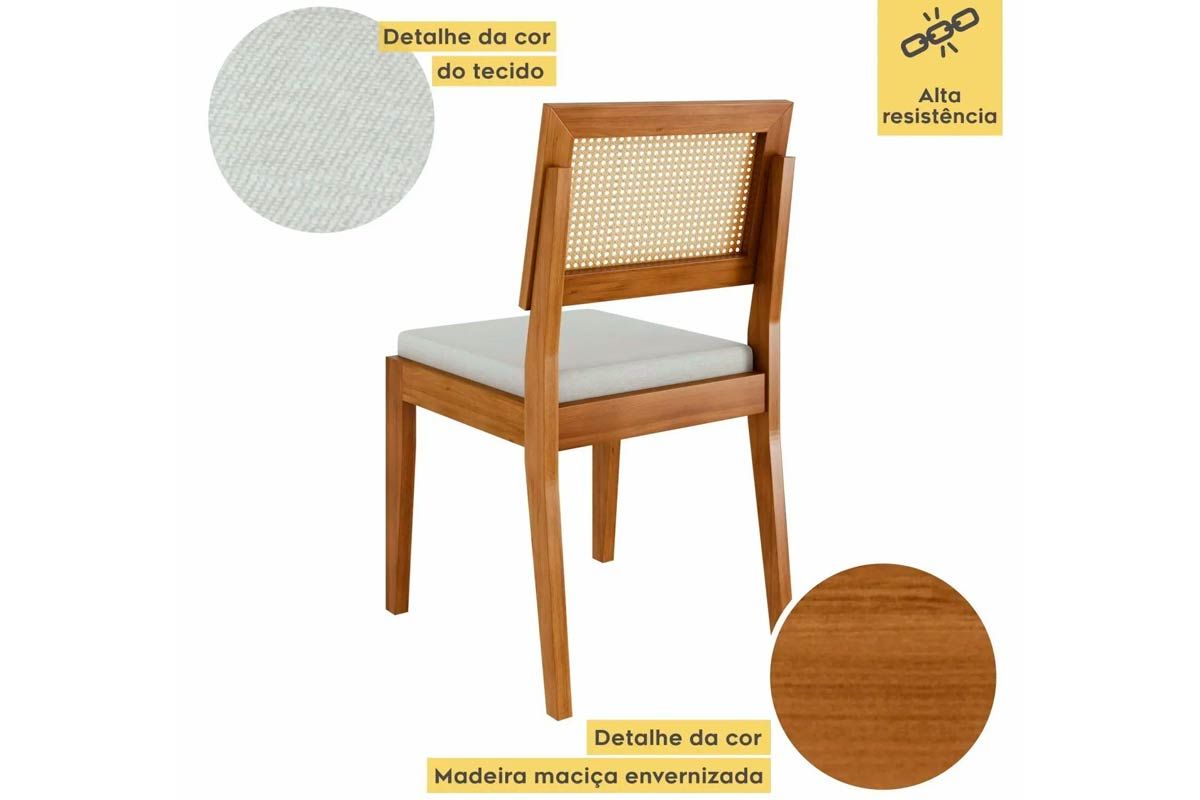 Sala Jantar Mesa Monalisa Tampo MDF/Vidro 160cm + 6Cadeiras Rainha - Nesher