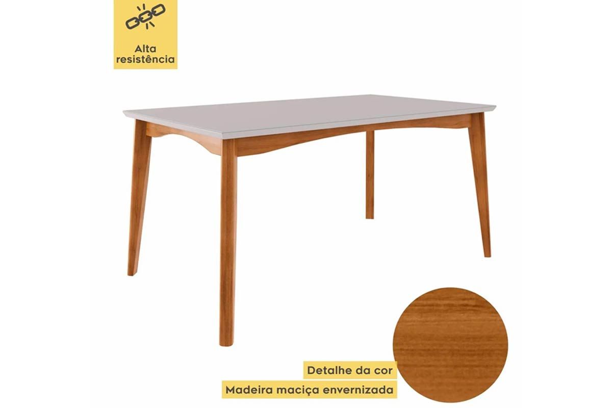 Sala Jantar Mesa Monalisa Tampo MDF/Vidro 160cm + 6Cadeiras Rainha - Nesher