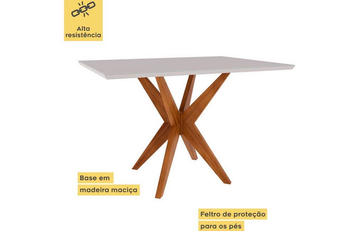 Sala Jantar Mesa Donna Tampo MDF/Vidro 120cm + 4Cadeiras Rainha - Nesher