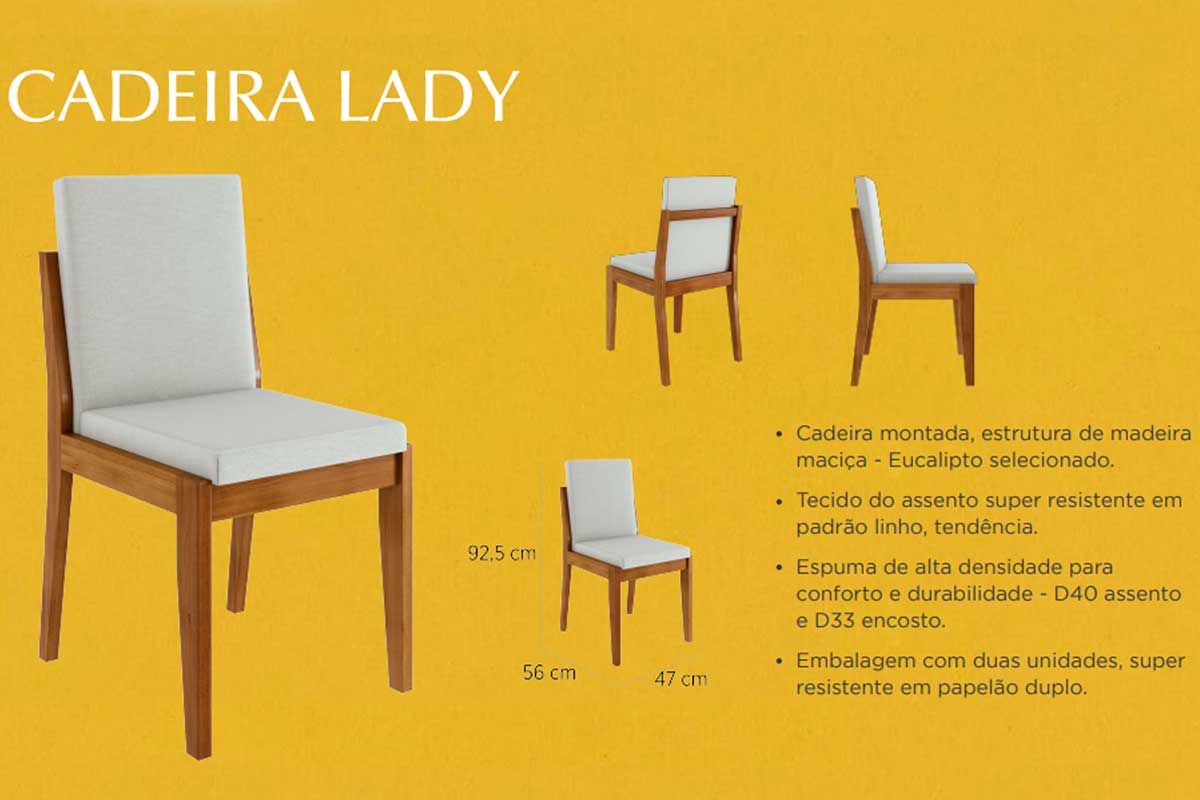 Sala Jantar Mesa Monalisa Tampo MDF/Vidro 160cm + 6Cadeiras Lady - Nesher