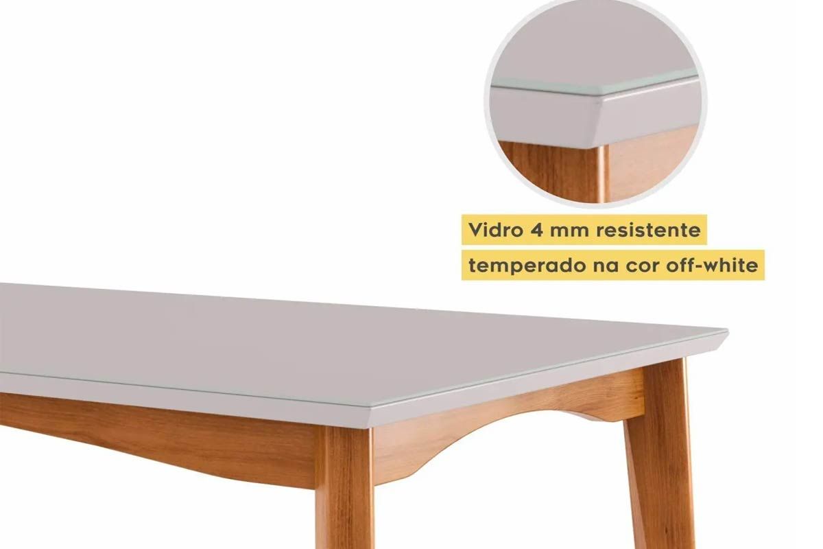 Sala Jantar Mesa Monalisa Tampo MDF/Vidro 160cm + 6Cadeiras Lady - Nesher