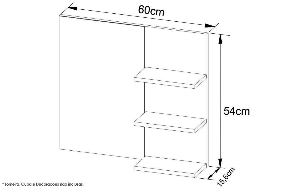 Conjunto Banheiro Balcão Suspenso BN3607 s/Cuba 60cm e Armário c/Espelho BN3608 Tecno Mobili
