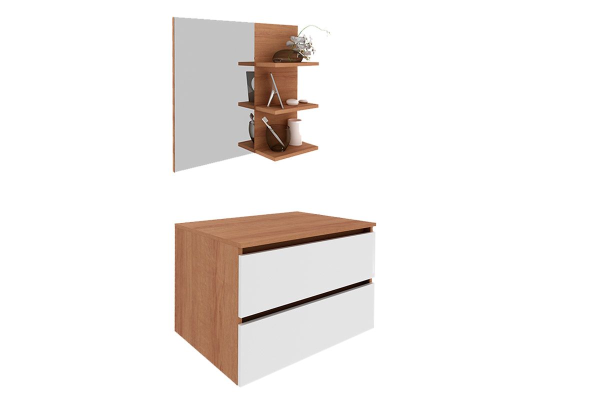 Conjunto Banheiro Balcão Suspenso BN3607 s/Cuba 60cm e Armário c/Espelho BN3608 Tecno Mobili