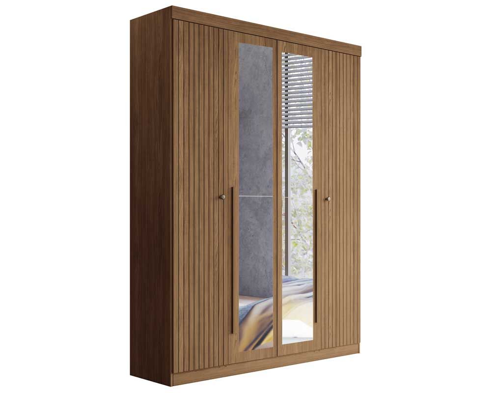 Guarda Roupa Solteiro 4 Portas (2 Ripadas e 2 c/Espelho) e 2 Gavetas Buriti S. Andirá Guarda Roupa Solteiro 4 Portas (2 Ripadas e 2 c/Espelho) e 2 Gavetas Buriti S. Andirá