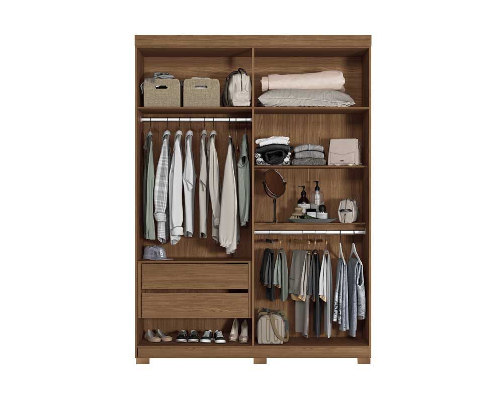 Guarda Roupa Solteiro 4 Portas (2 Ripadas e 2 c/Espelho) e 2 Gavetas c/Pés Buriti S. Andirá