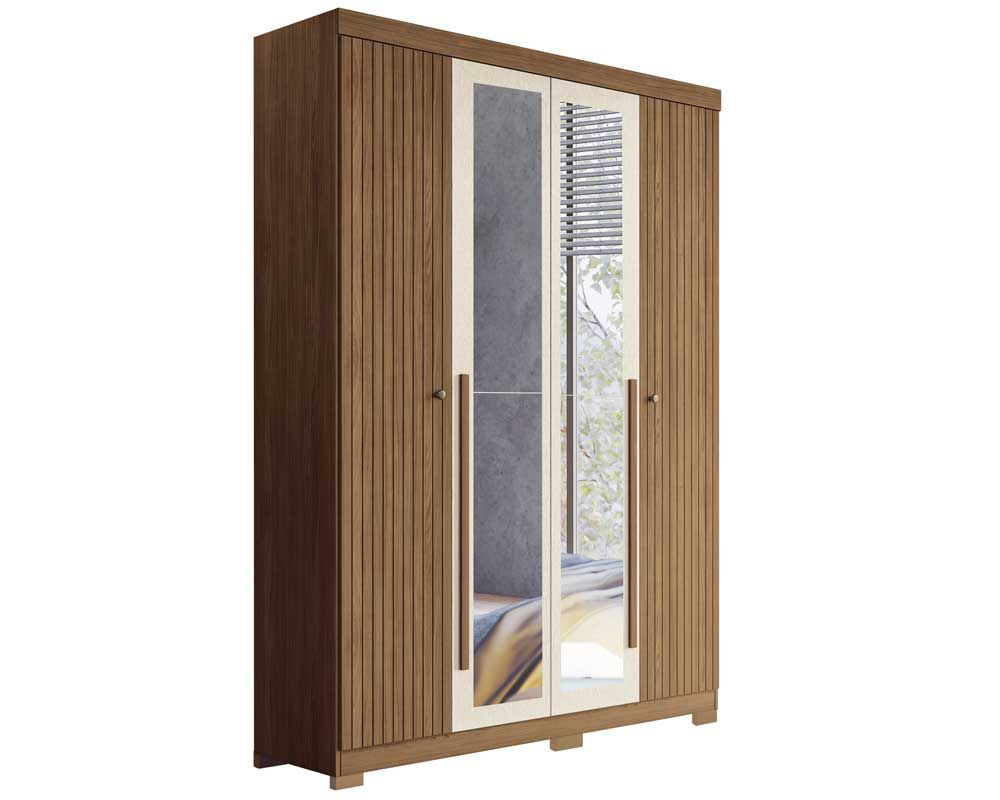 Guarda Roupa Solteiro 4 Portas (2 Ripadas e 2 c/Espelho) e 2 Gavetas c/Pés Buriti S. Andirá