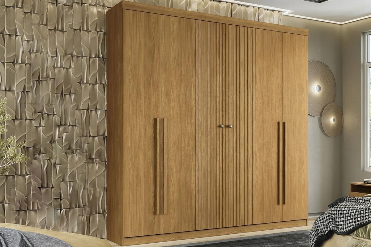 Guarda Roupa Casal 6 Portas (2 Ripadas) e 4 Gavetas Buriti S. AndiráCinamomo