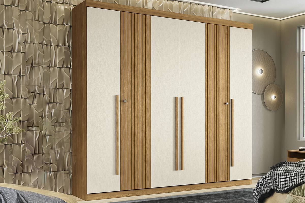 Guarda Roupa Casal 6 Portas (2 Ripadas) e 4 Gavetas Buriti S. AndiráCinamomo/Areia