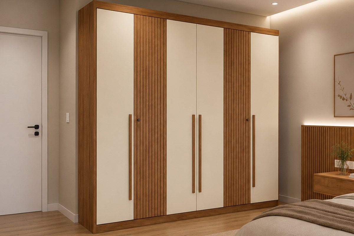Guarda Roupa Casal 6 Portas (2 Ripadas) e 4 Gavetas Buriti S. AndiráJatobá/Areia