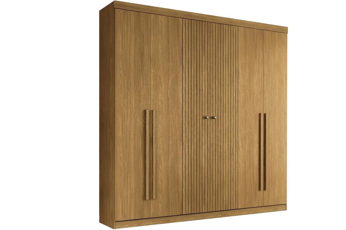 Guarda Roupa Casal 6 Portas (2 Ripadas) e 4 Gavetas Buriti S. AndiráCinamomo