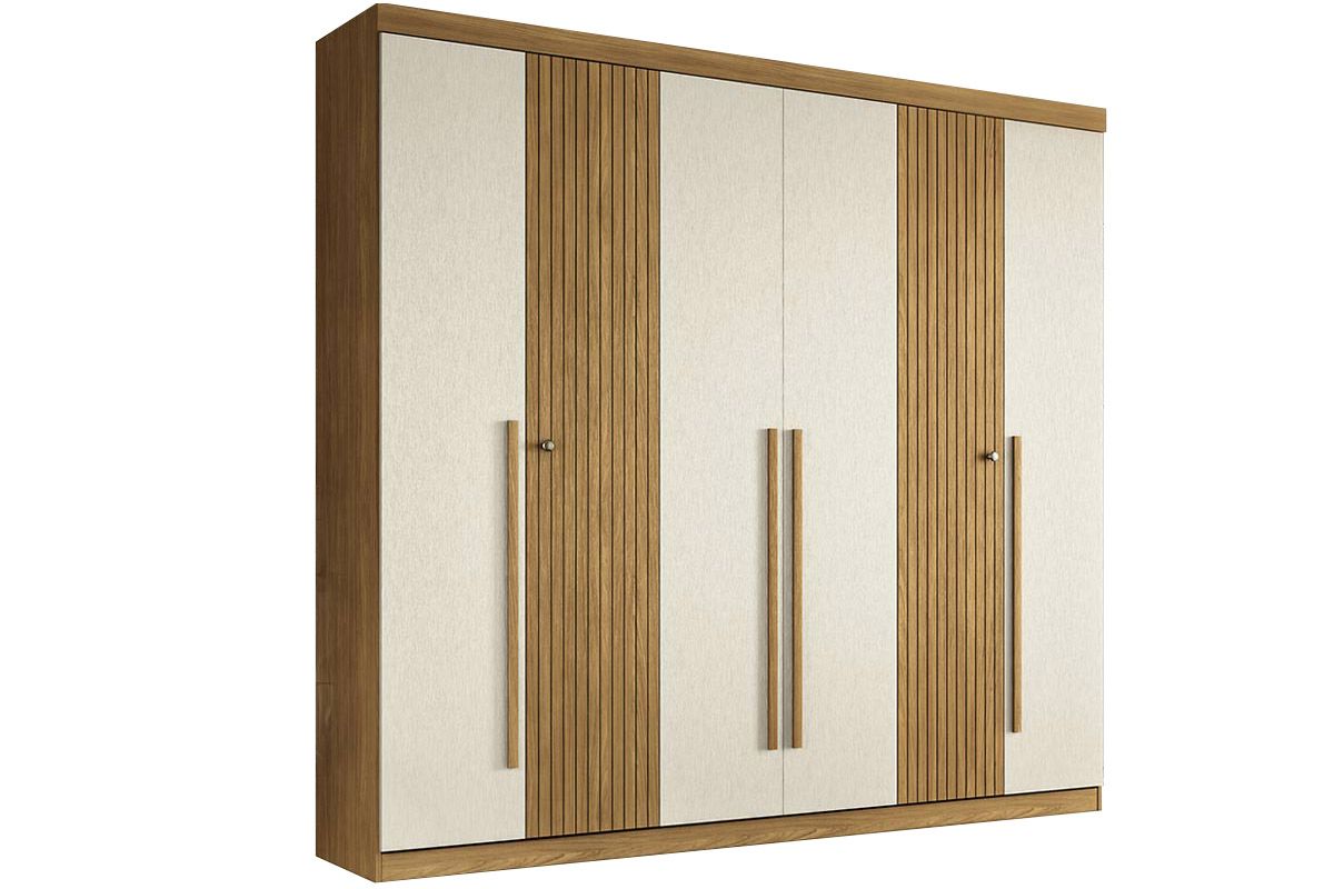 Guarda Roupa Casal 6 Portas (2 Ripadas) e 4 Gavetas Buriti S. AndiráCinamomo/Areia