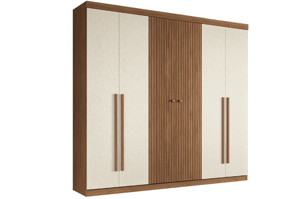 Guarda Roupa Casal 6 Portas (2 Ripadas) e 4 Gavetas Buriti S. AndiráJatobá/Areia