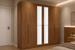 Guarda Roupa Casal 6 Portas (2 Ripadas) e 4 Gavetas c/Espelho Buriti S. Andirá - Jatobá