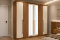 Guarda Roupa Casal 6 Portas (2 Ripadas) e 4 Gavetas c/Espelho Buriti S. Andirá - Jatobá/Areia