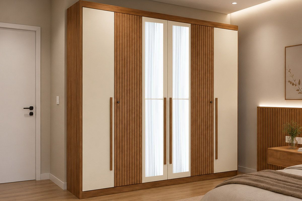 Guarda Roupa Casal 6 Portas (2 Ripadas) e 4 Gavetas c/Espelho Buriti S. AndiráJatobá/Areia Guarda Roupa Casal 6 Portas (2 Ripadas) e 4 Gavetas c/Espelho Buriti S. AndiráJatobá/Areia