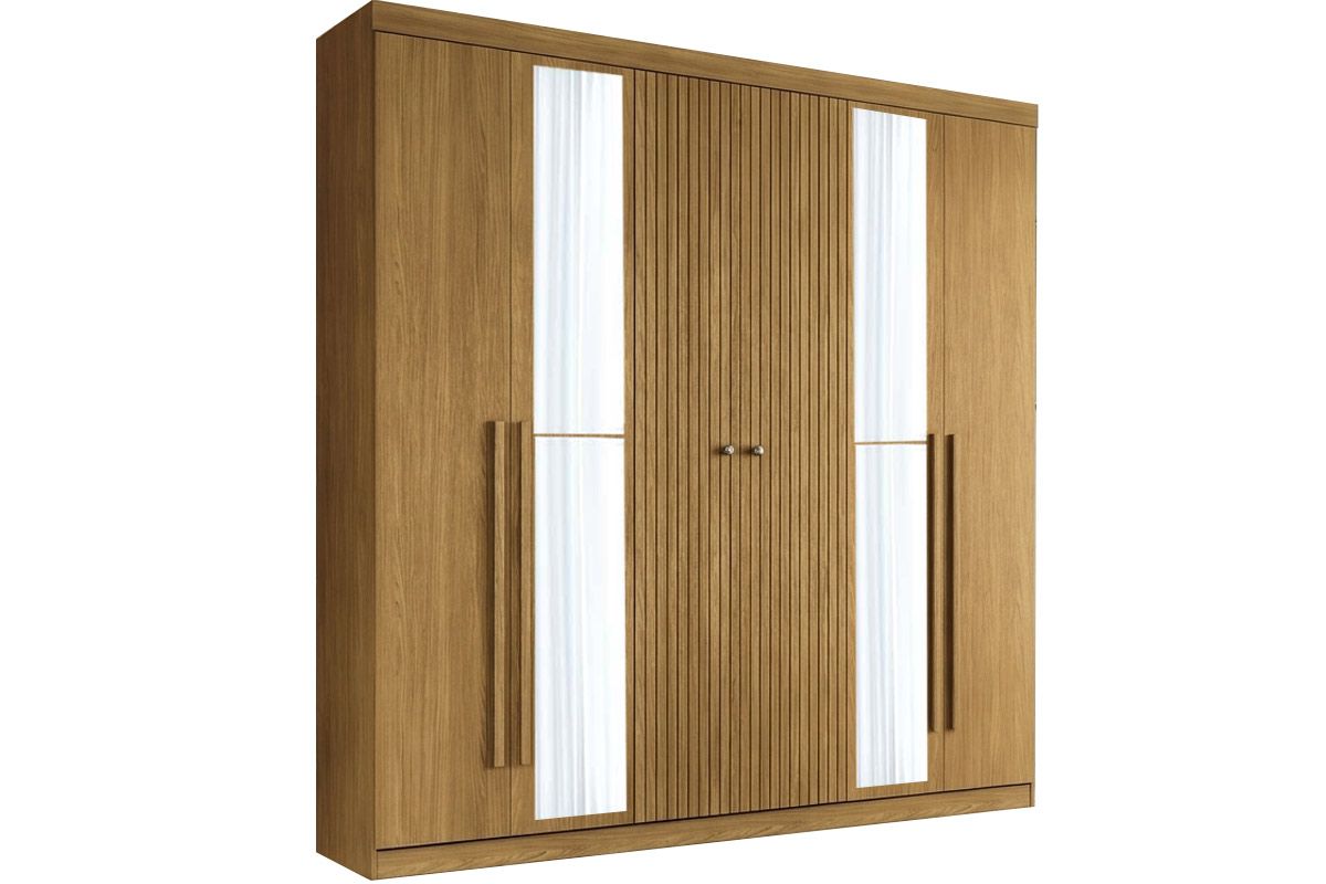 Guarda Roupa Casal 6 Portas (2 Ripadas) e 4 Gavetas c/Espelho Buriti S. AndiráCinamomo Guarda Roupa Casal 6 Portas (2 Ripadas) e 4 Gavetas c/Espelho Buriti S. AndiráCinamomo