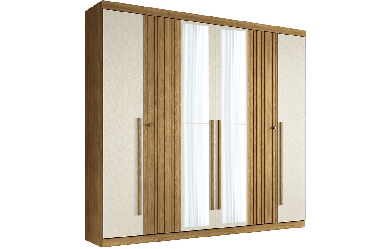 Guarda Roupa Casal 6 Portas (2 Ripadas) e 4 Gavetas c/Espelho Buriti S. AndiráCinamomo/Areia Guarda Roupa Casal 6 Portas (2 Ripadas) e 4 Gavetas c/Espelho Buriti S. AndiráCinamomo/Areia
