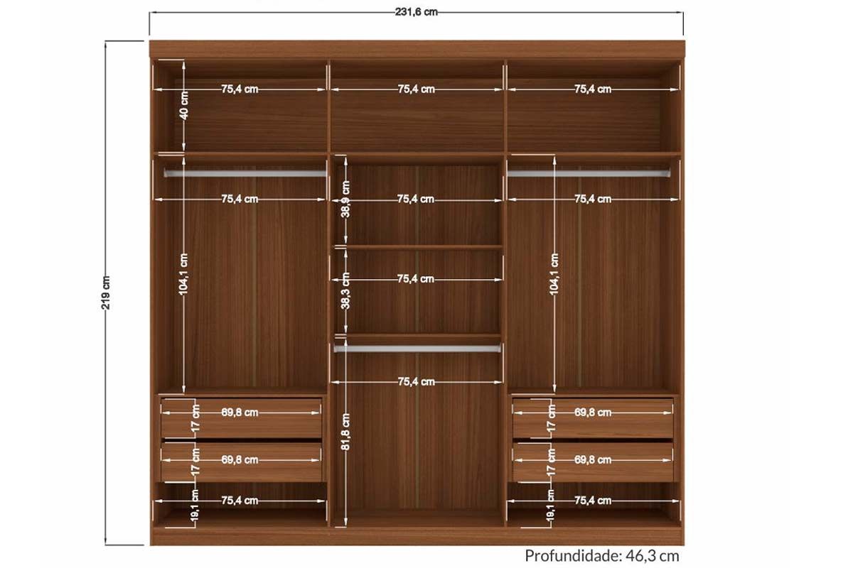 Guarda Roupa Casal 6 Portas (2 Ripadas) e 4 Gavetas c/Pés Buriti S. Andirá Guarda Roupa Casal 6 Portas (2 Ripadas) e 4 Gavetas c/Pés Buriti S. Andirá