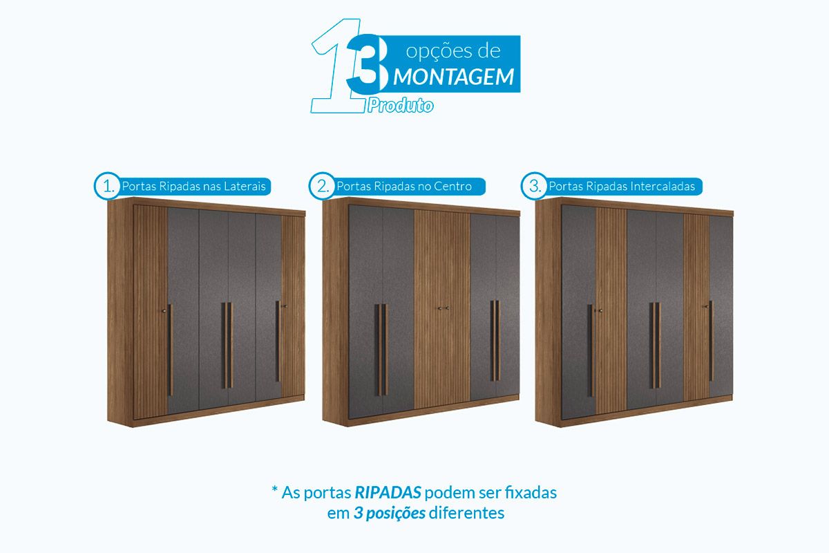 Guarda Roupa Casal 6 Portas (2 Ripadas) e 4 Gavetas c/Pés Buriti S. AndiráJatobá/Grafite Guarda Roupa Casal 6 Portas (2 Ripadas) e 4 Gavetas c/Pés Buriti S. AndiráJatobá/Grafite