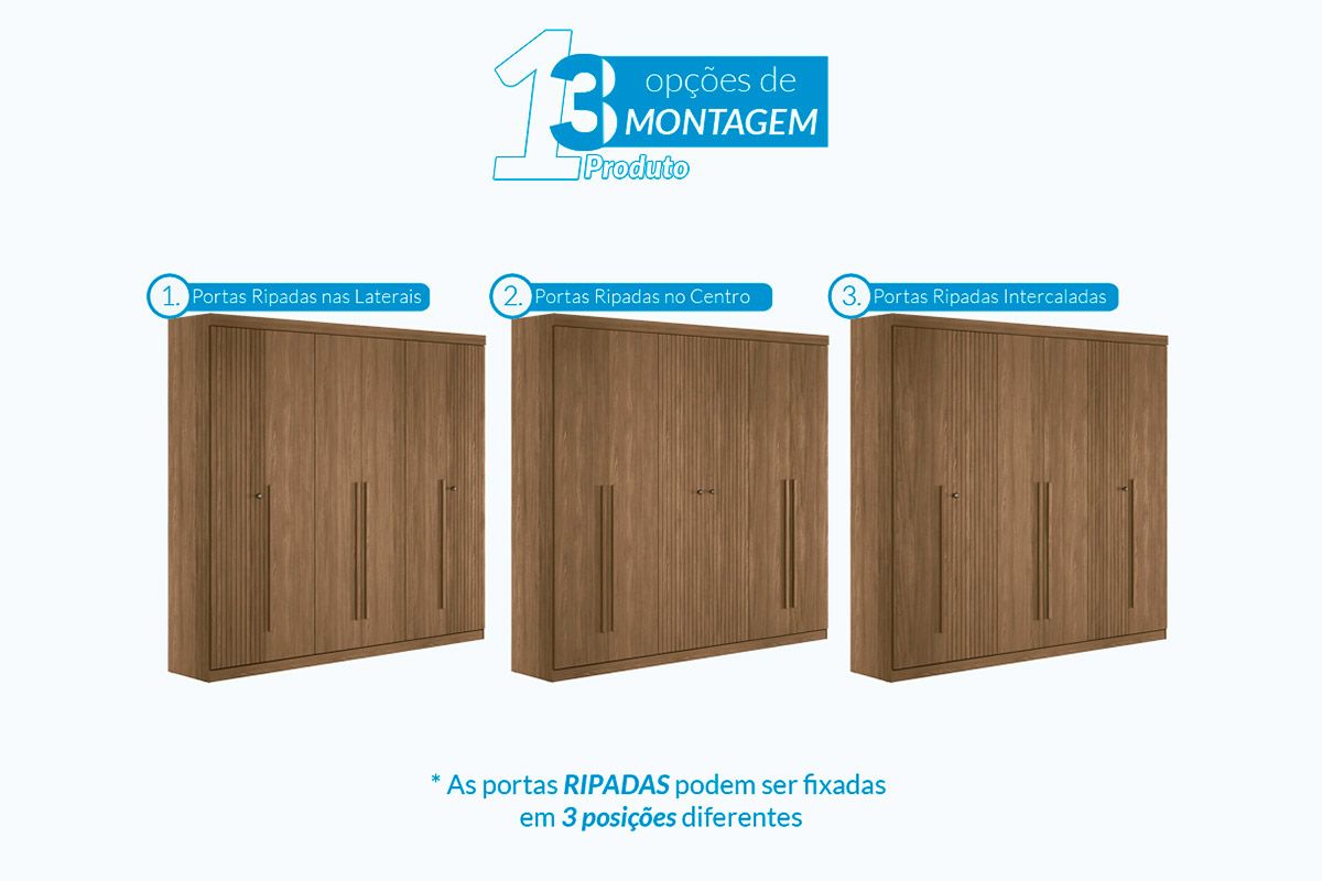 Guarda Roupa Casal 6 Portas (2 Ripadas) e 4 Gavetas c/Pés Buriti S. AndiráJatobá