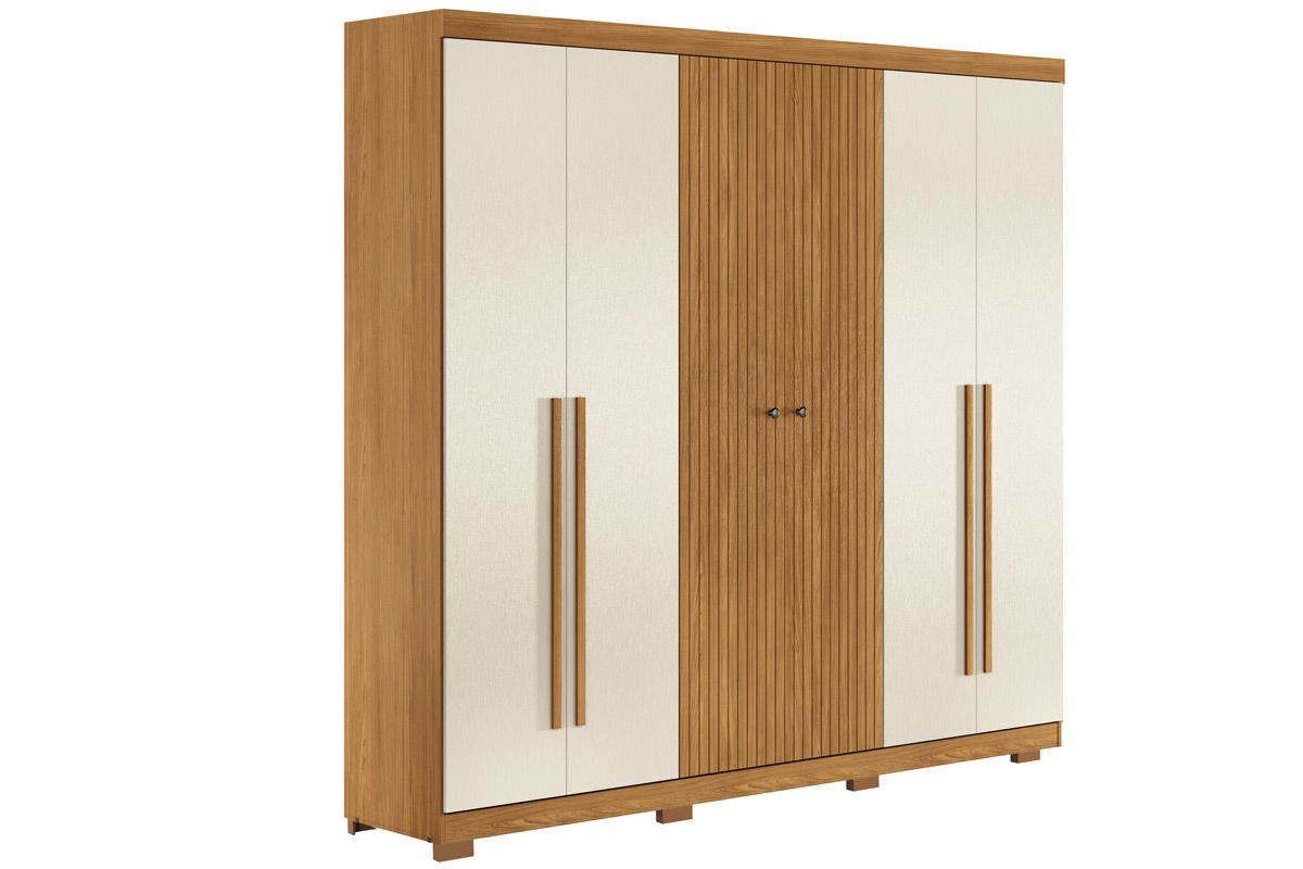 Guarda Roupa Casal 6 Portas (2 Ripadas) e 4 Gavetas c/Pés Buriti S. AndiráCinamomo/Areia